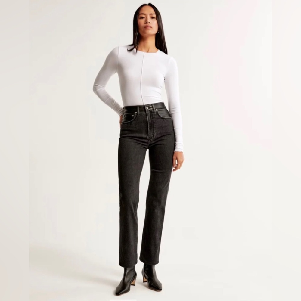 Abercrombie & Fitch Mixed Fabric Ultra High Rise Ankle Straight Jean